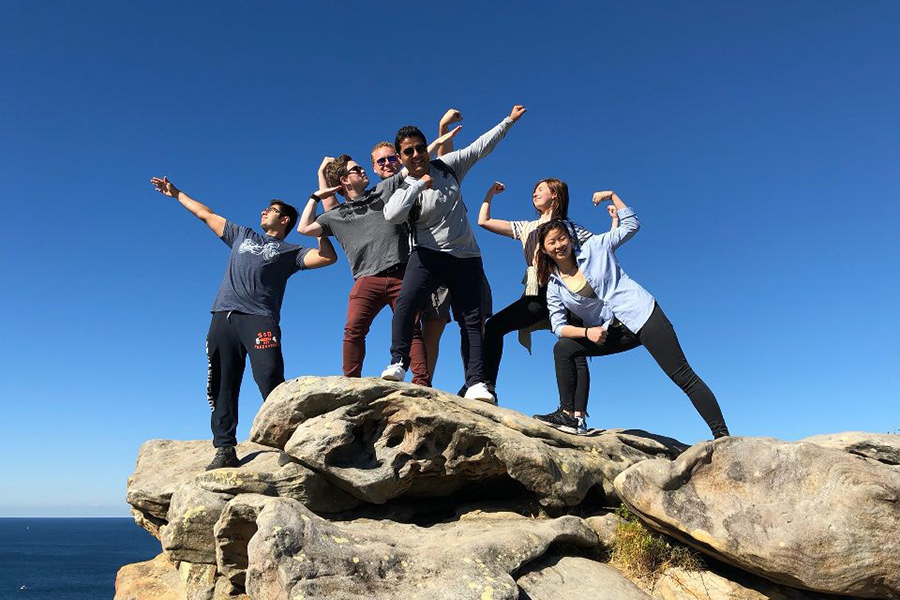 Students at a cliff