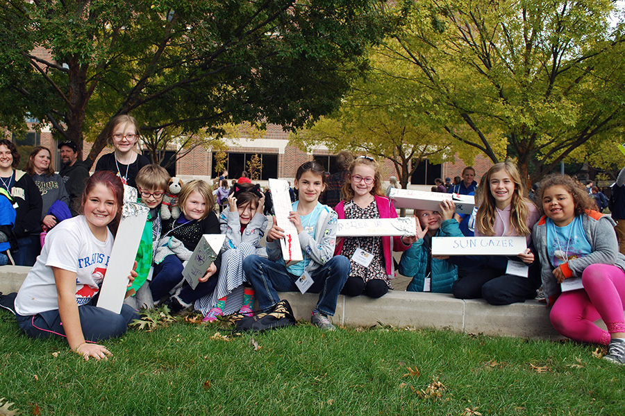 Students show off some of their Purdue Space Day projects in 2019. Photo by Zoe Malavenda.