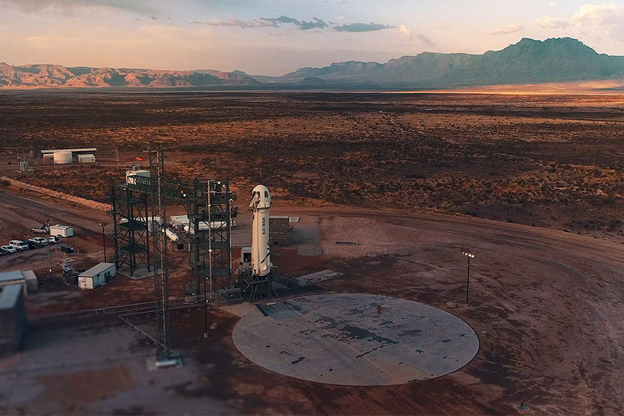 Blue Origin rocket on launchpad