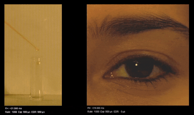 slow-motion video of a hypergolic reaction compared to an eye blink
