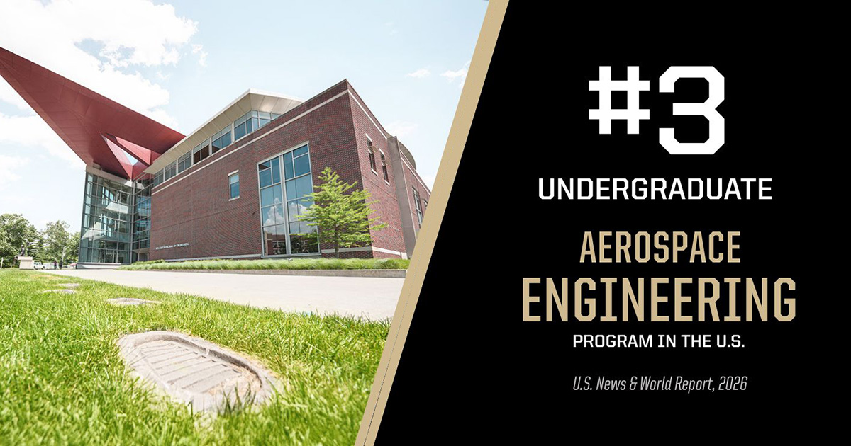 Graphic indicating no. 3 ranking for Purdue AAE, with photo of Armstrong Hall from outside.