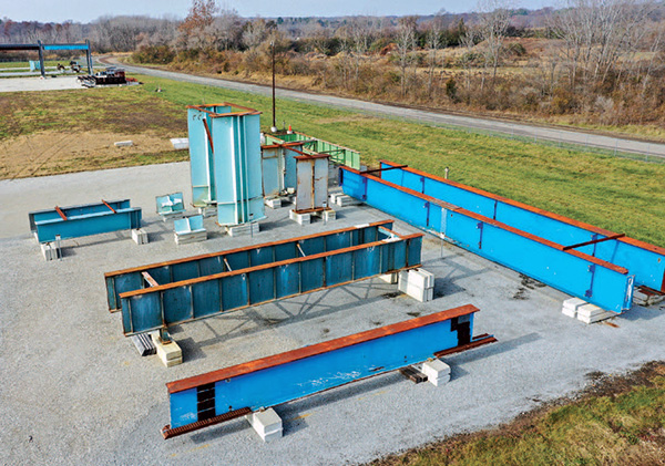 Steel bridge components on display at the 22-acre Center for Aging Infrastructure.
