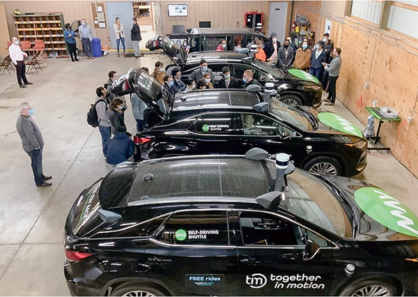 A site visit to May Mobility where students learned about the companys autonomous vehicle technology.
