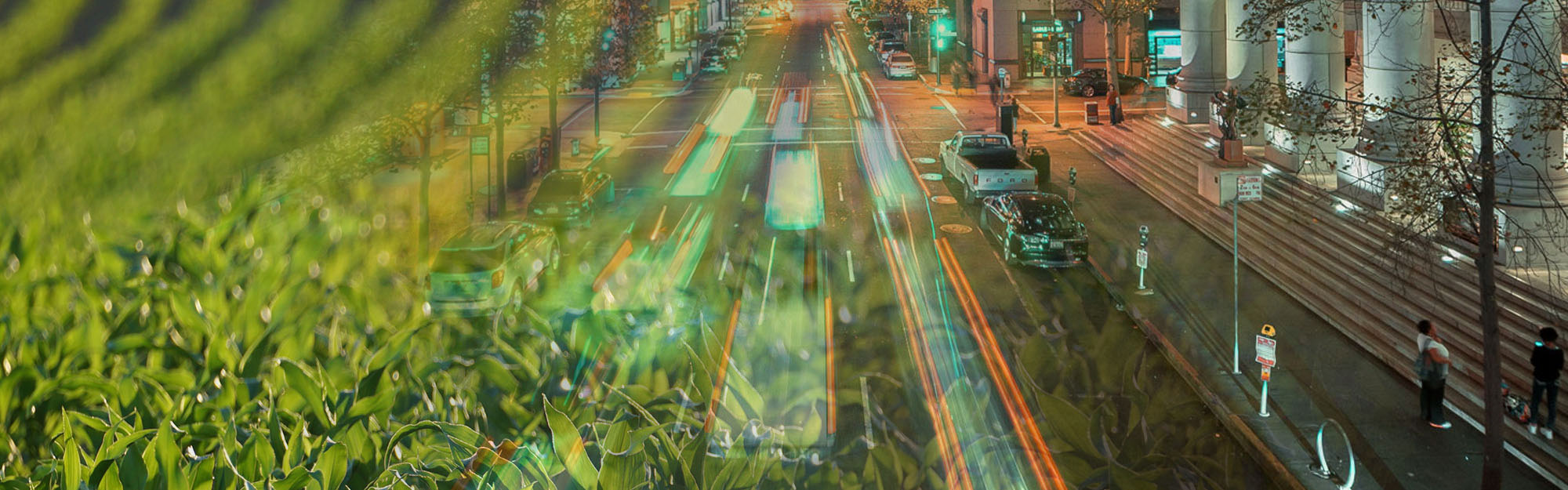 combined images of traffic and agriculture