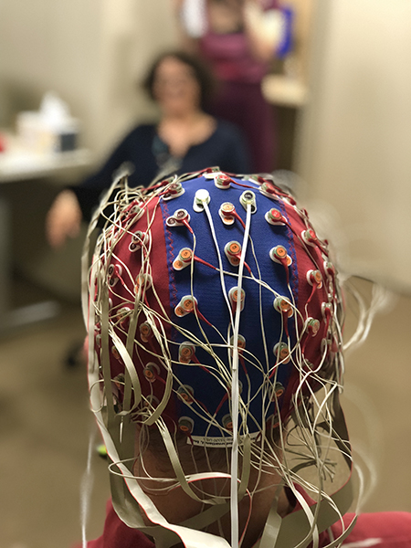 participant wearing eeg cap