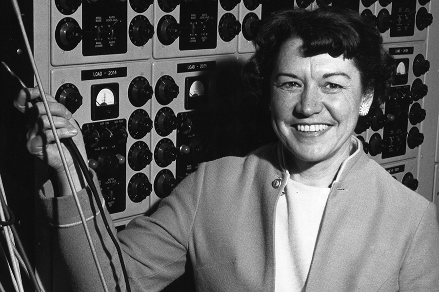 Josephine Webb at an early computer in 1968