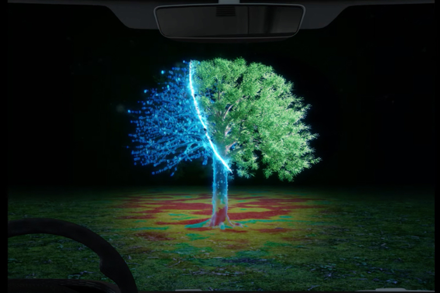 Illustration showing how one could see a tree at night as though it were broad daylight.
