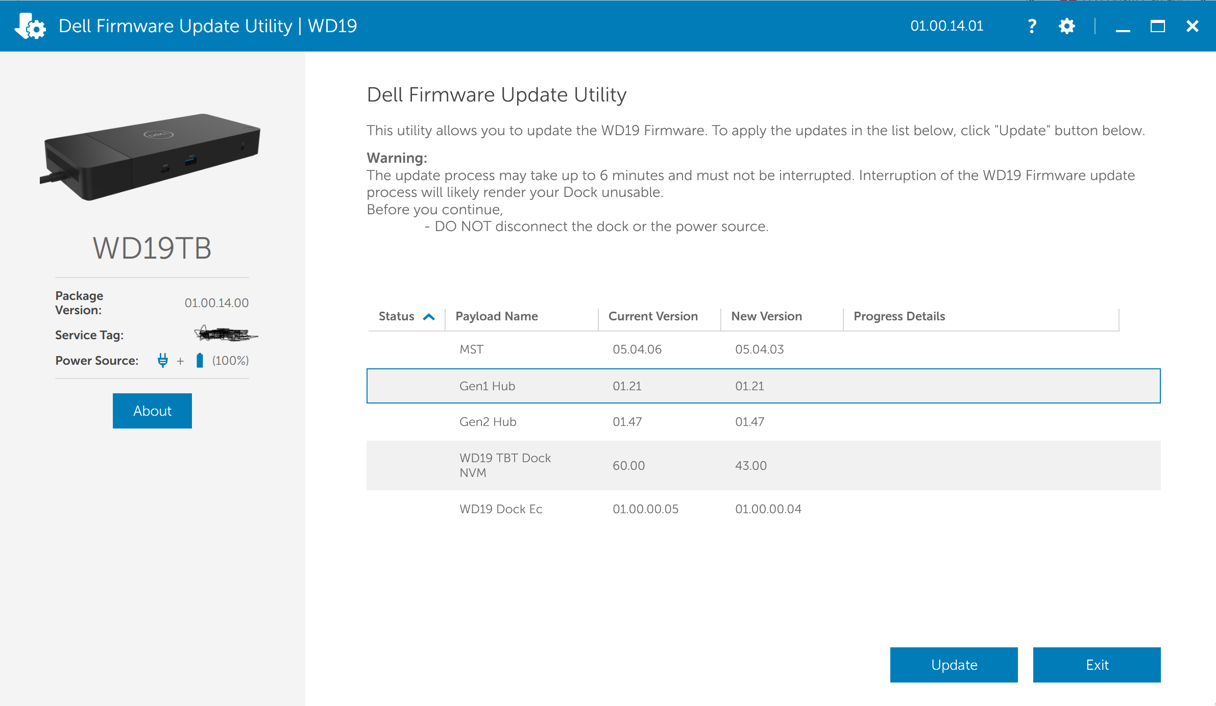 Screenshot of the Dell Firmware Update Utility