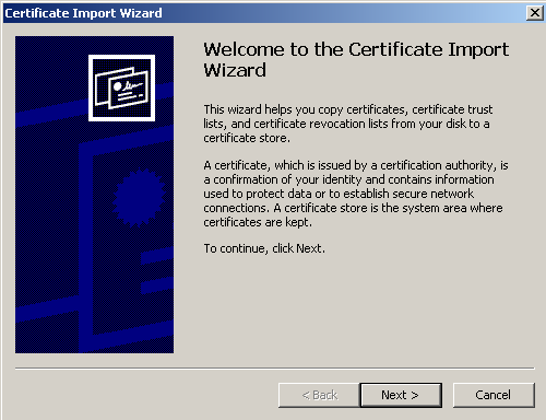 Certificate Import Wizard window.