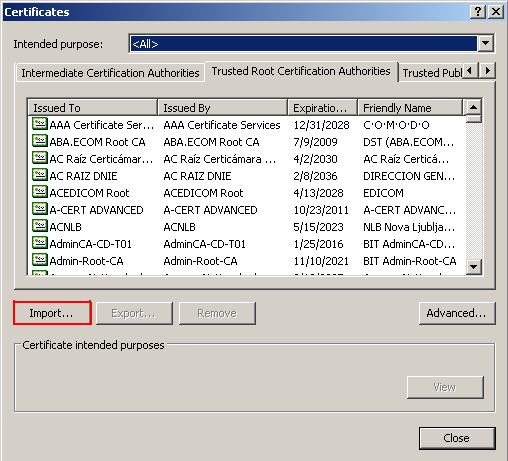 Certificates window.