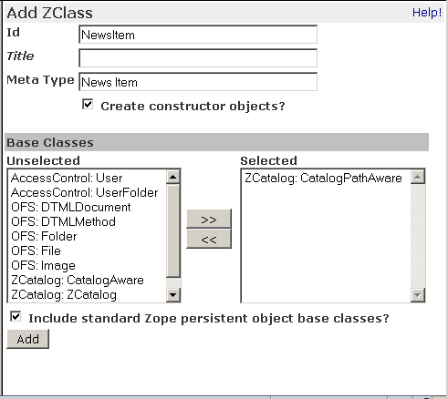 ZClass add form