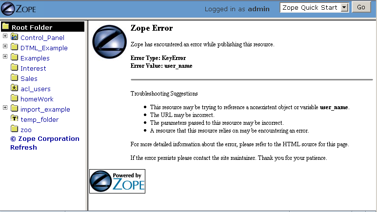 DTML error resulting from a failed variable lookup.