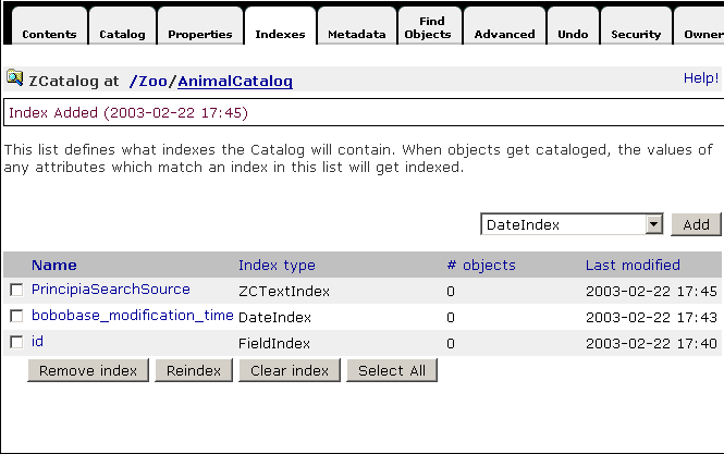 Managing indexes