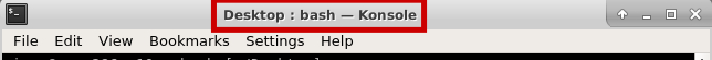 Title of terminal/shell window. In this case it is a Konsole terminal from the KDE desktop.