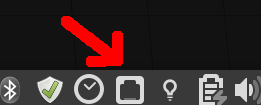 task bar icons with a red arrow pointing at the Network Manager icon