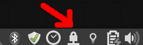 Task bar with red arrow pointing to Network Manager icon which might resemble a lock now
