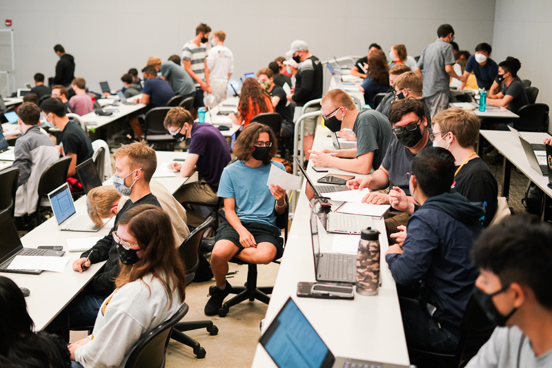FYE students engaging in team activities in their ENGR 13100 class