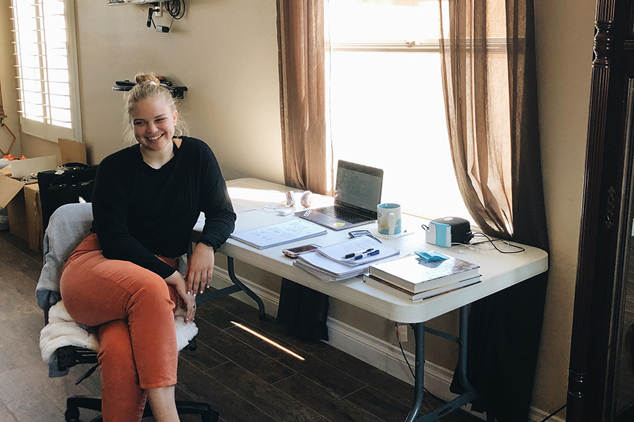 Emily Dolny at her home desk setup