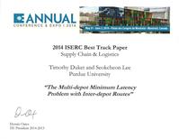 Professor Seokcheon Lee receive best paper award for the Supply Chain and Logistics track at the 2014 ISERC.