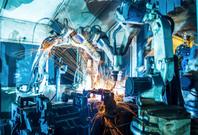 Robotic welding car in manufacturing line
