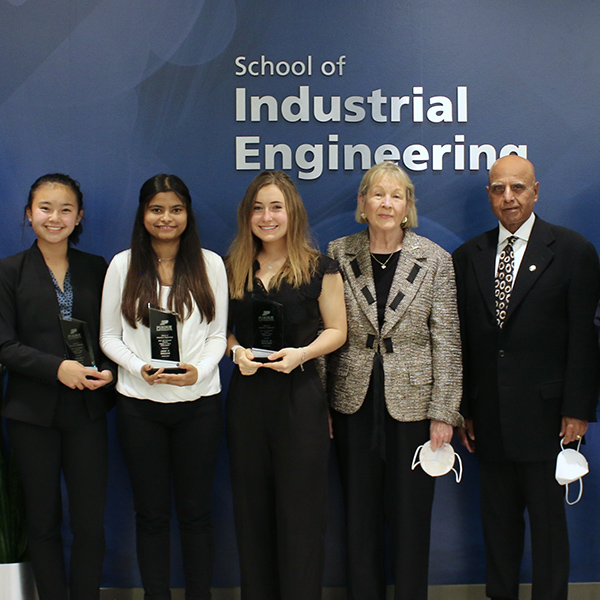 Talwar Women in Tech Scholars; Adeline Hauck, Anju Mallur, and Olivia Murchie with Ravi and Eleanor Talwar