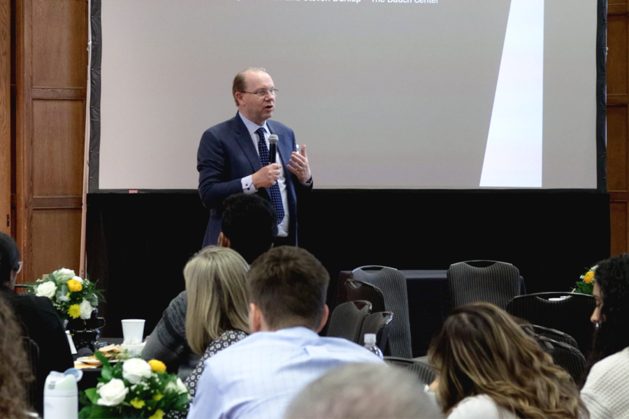 Dauch Center Director Stephan Biller, the Amrine Distinguished Professor in the School of Industrial Engineering and the Mitch Daniels School of Business, delivers an address to attendees of a Dauch Center conference.
